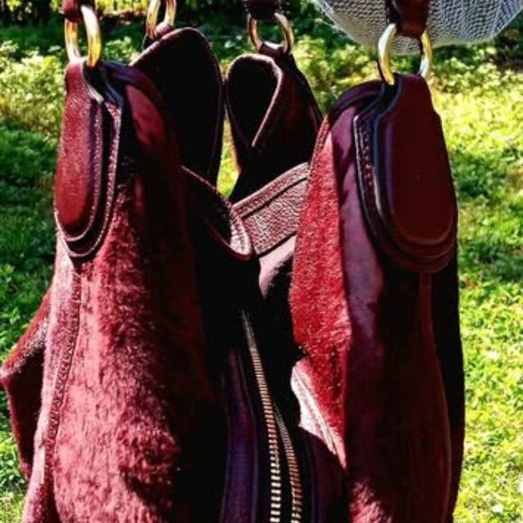 Coach Edie Haircalf Large Shoulder Bag In Oxblood/Gold - Picture 4 of 8